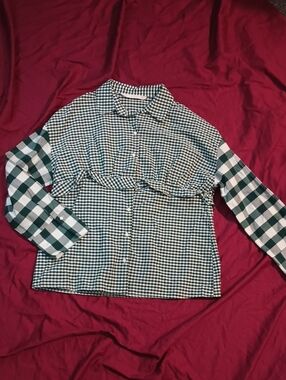 Zara Green and White Gingham Collared Shirt Woman S Trafaluc Collection Ruffles